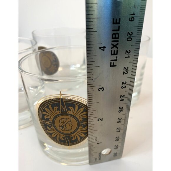 Set Of 3 Vintage Nautical Mid-Century Lowball Glasses Rocks Barware Compass - Picture 3 of 7